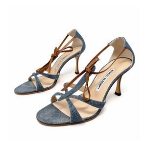 Manolo Blahnik Denim Strappy Sandals Heels Womens Size EU 38.5